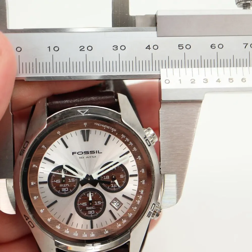 Fossil Coachman Mens Brown 45mm Watch Date Wood Grain Leather Cuff w New Battery